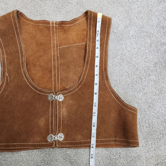 Renaissance Fair Castlecore Peasant Brown Tan Leather Suede Cropped Vest Size S - Picture 7 of 11